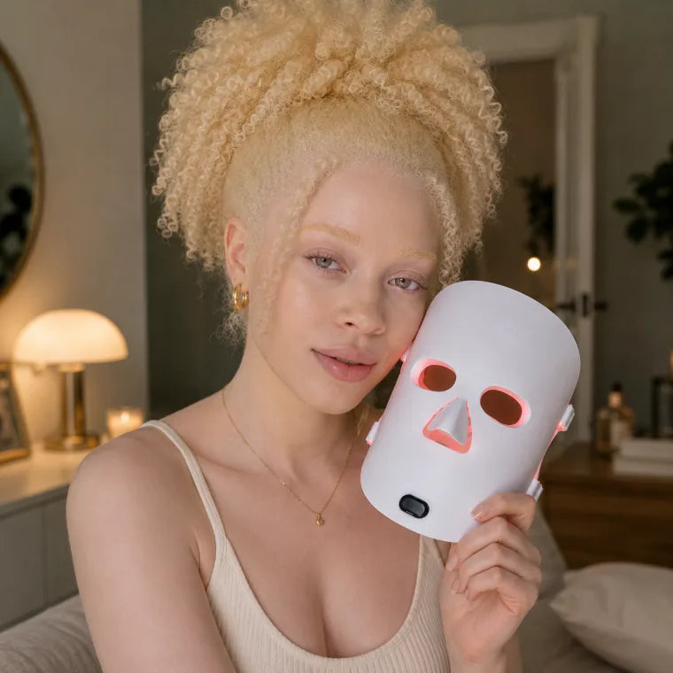 Maya holding The Aura™ mask