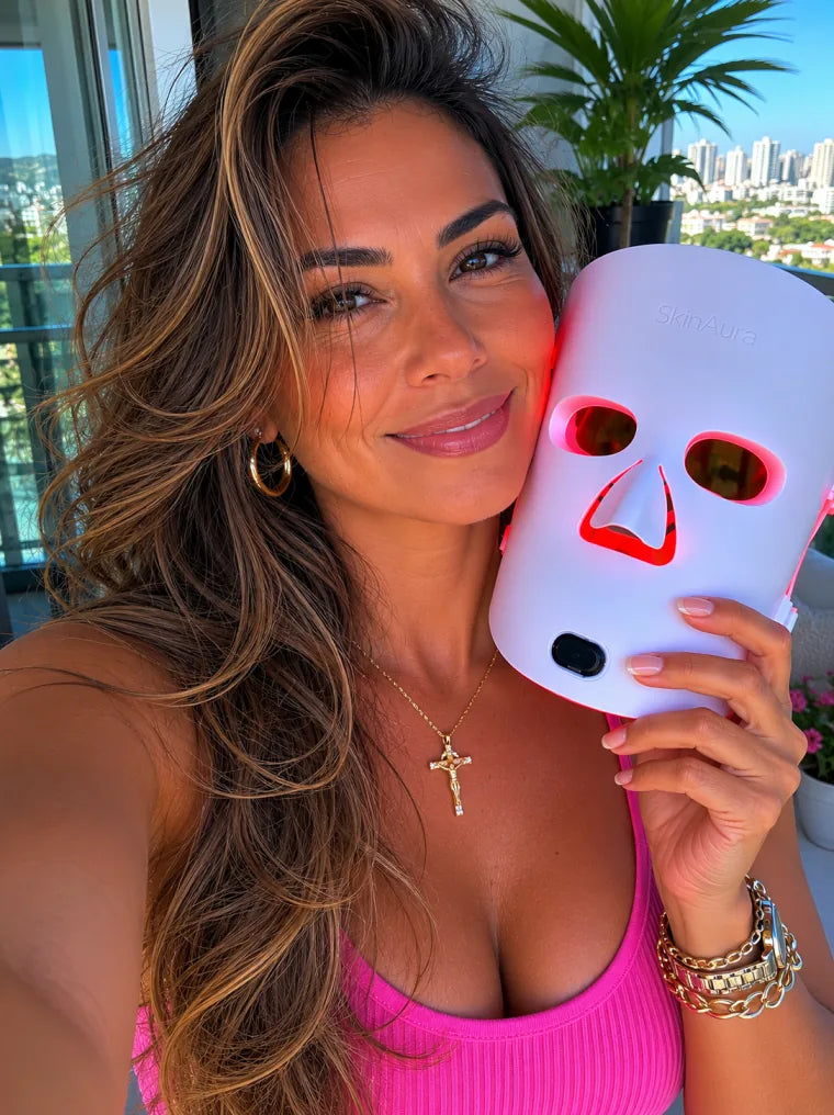 Valentina holding The Aura™ mask