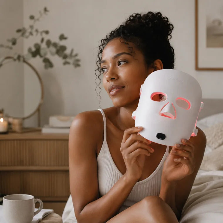 Hana holding The Aura™ mask