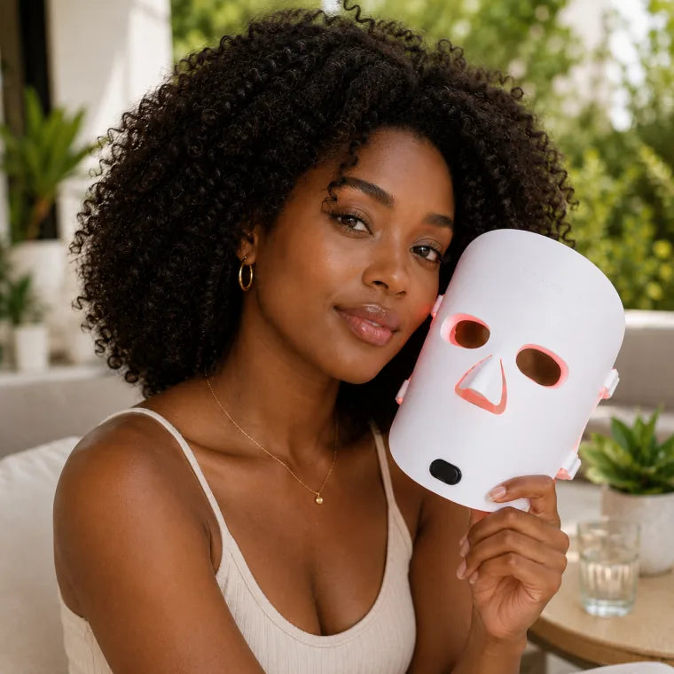Priya holding The Aura™ mask