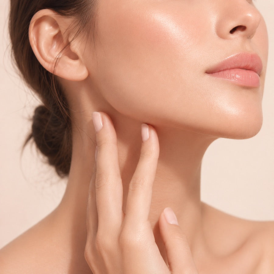 Firm, smooth skin along the jaw and neck